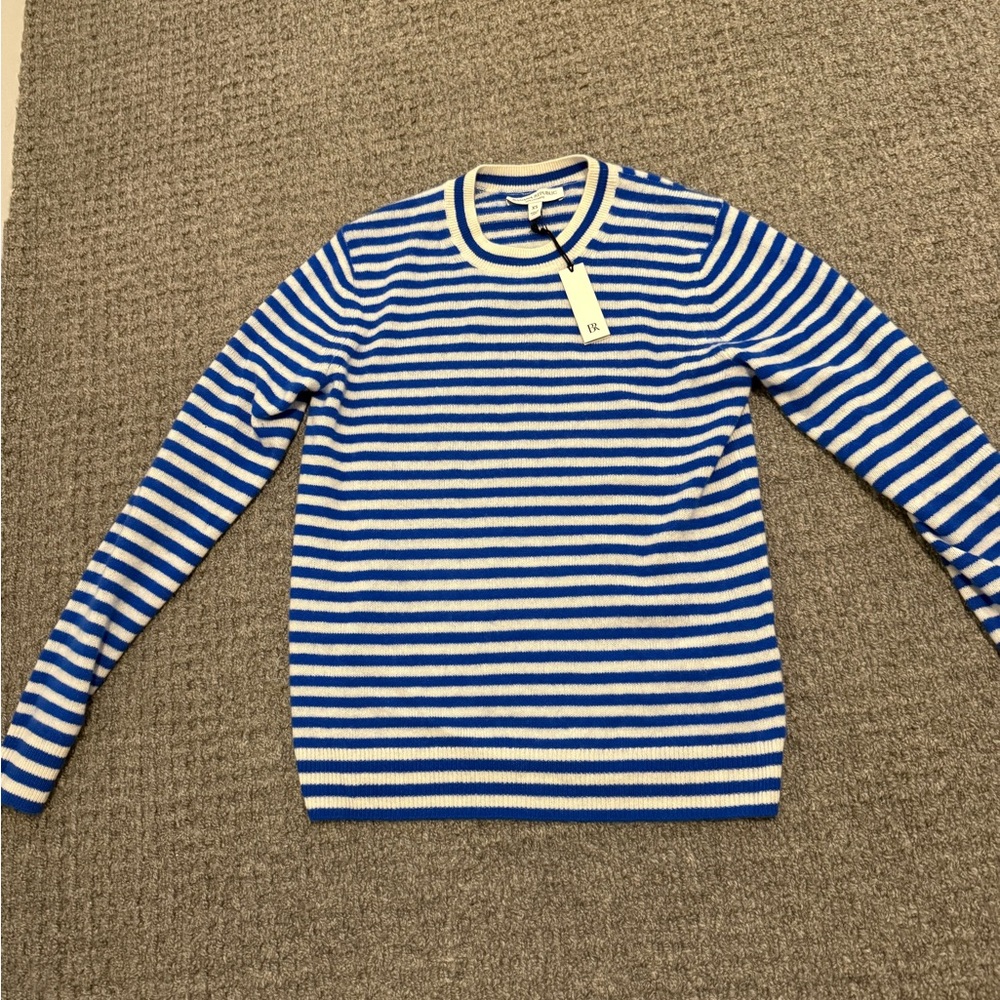 Banana Republic Blue and White Cashmere Crewneck Sweater